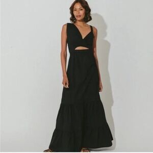 Cleobella Black Asymmetrical Straps Cut-Out Cotton Poplin Maxi Dress XL